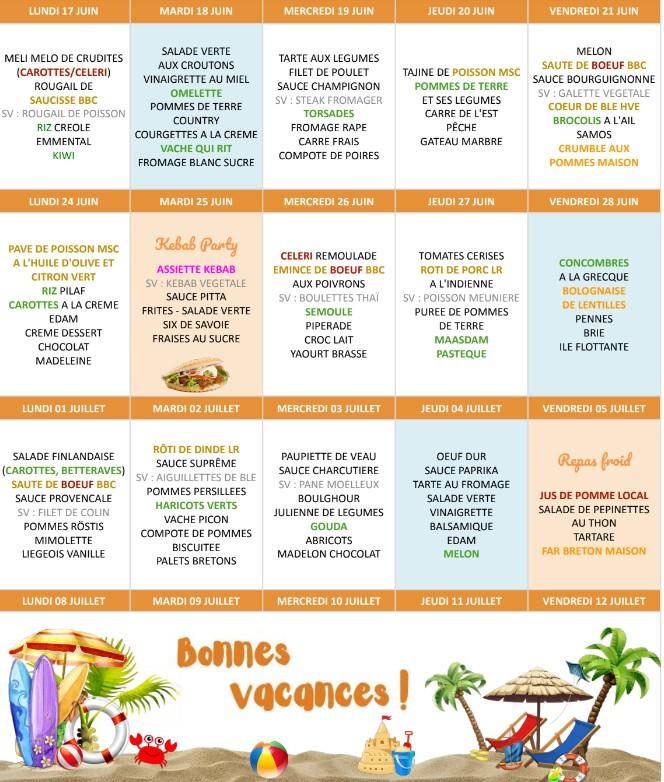 6 menus du 17 juin au 5 juillet 2024